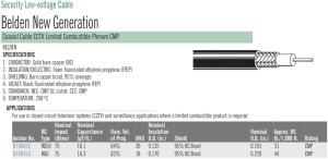 Belden New Generation Coaxial Cable CCTV Limited Combustible Plenum CMP