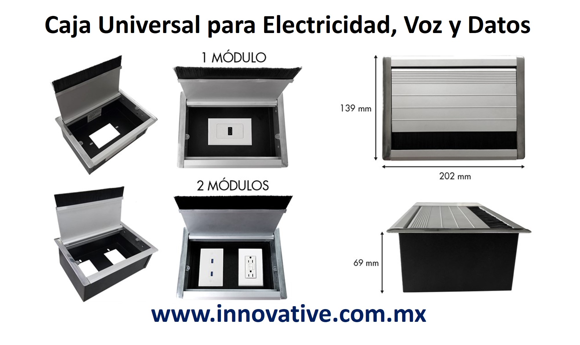 Caja Universal para Escritorio, Voz Datos y Electricidad